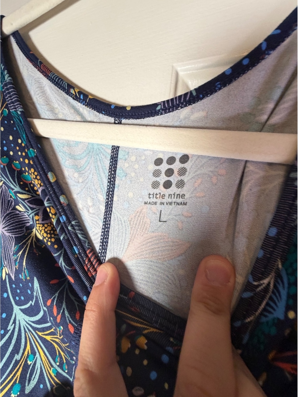 Title Nine Navy Woodland Botanical Print Fit & Flare Dress Large - Picture 6 of 7